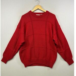 Vintage Grandpacore Brian MacNeil Mens XL Red Textured Grid Cotton Knit Sweater